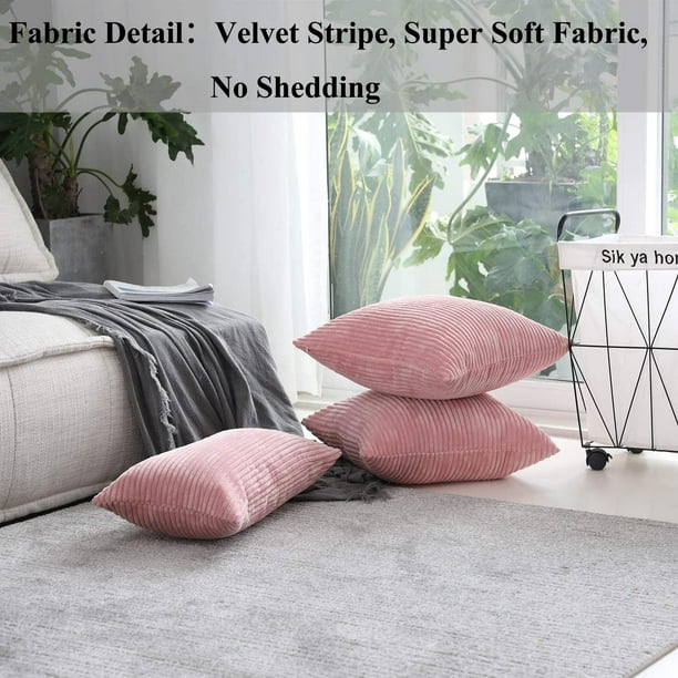 Pink Throw Pillows Euro Sham Striped Corduroy Velvet Throw Pillow Covers  Cushion Cover for Couch, 24 x 24 inch (60cm), Set of 2, Baby Pink 