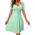 thumbnail image 2 of Womens Summer Sweetheart Neck Short Puff Sleeve Mini Drawstring Casual Slim Flowy Dress Sundress, 2 of 8