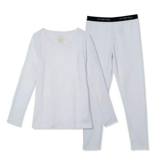 INNERSY Big Girls' Light Thermal Underwear Set Long Johns Base Layer for Kids(Large,White)