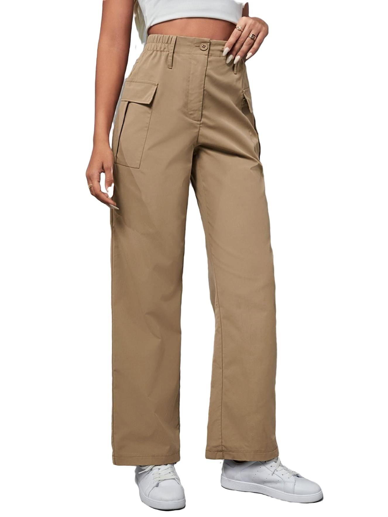 Casual Plain Cargo Pants Khaki Women's Pants (Women's)