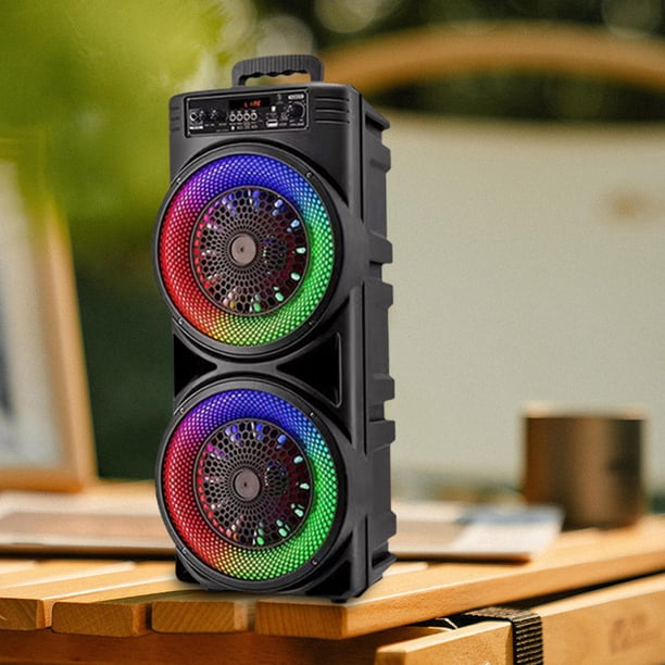 BT Speaker Portable Speaker with Double Subwoofer Deep Bass Lights Support USB/TF/AUX/FM/BT/MIC Long Playtime for Outdoor Party