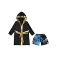 thumbnail image 3 of iiniim Kids Boys Boxing Metallic Satin Robe Open Front Hooded Grown Cloak with Belt and Boxer Shorts B5 6, 3 of 7