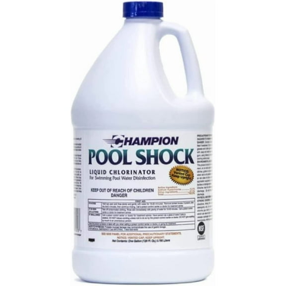 Champion Pool Shock, 12.5% Liquid Chlorinator for Swimming Pools, 1 Gallon - Fast-Acting Sodium Hypochlorite Sanitizer, Ready to Use, Non-Staining, Non-Scaling, Commercial Grade