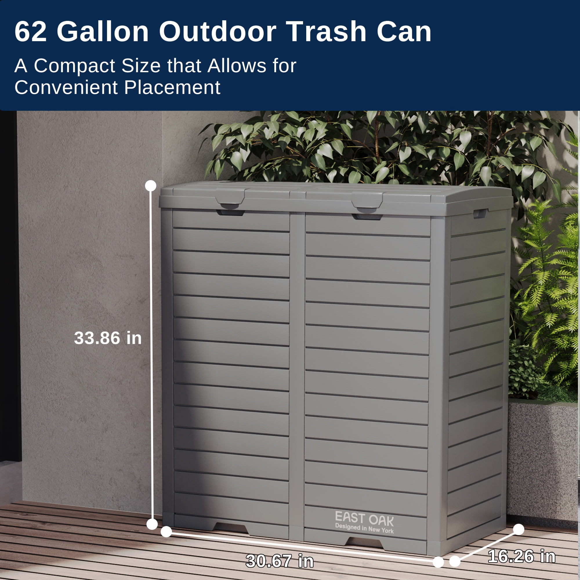 EAST OAK Outdoor Garbage Can Kitchen Trash Can 76 Gal Gray