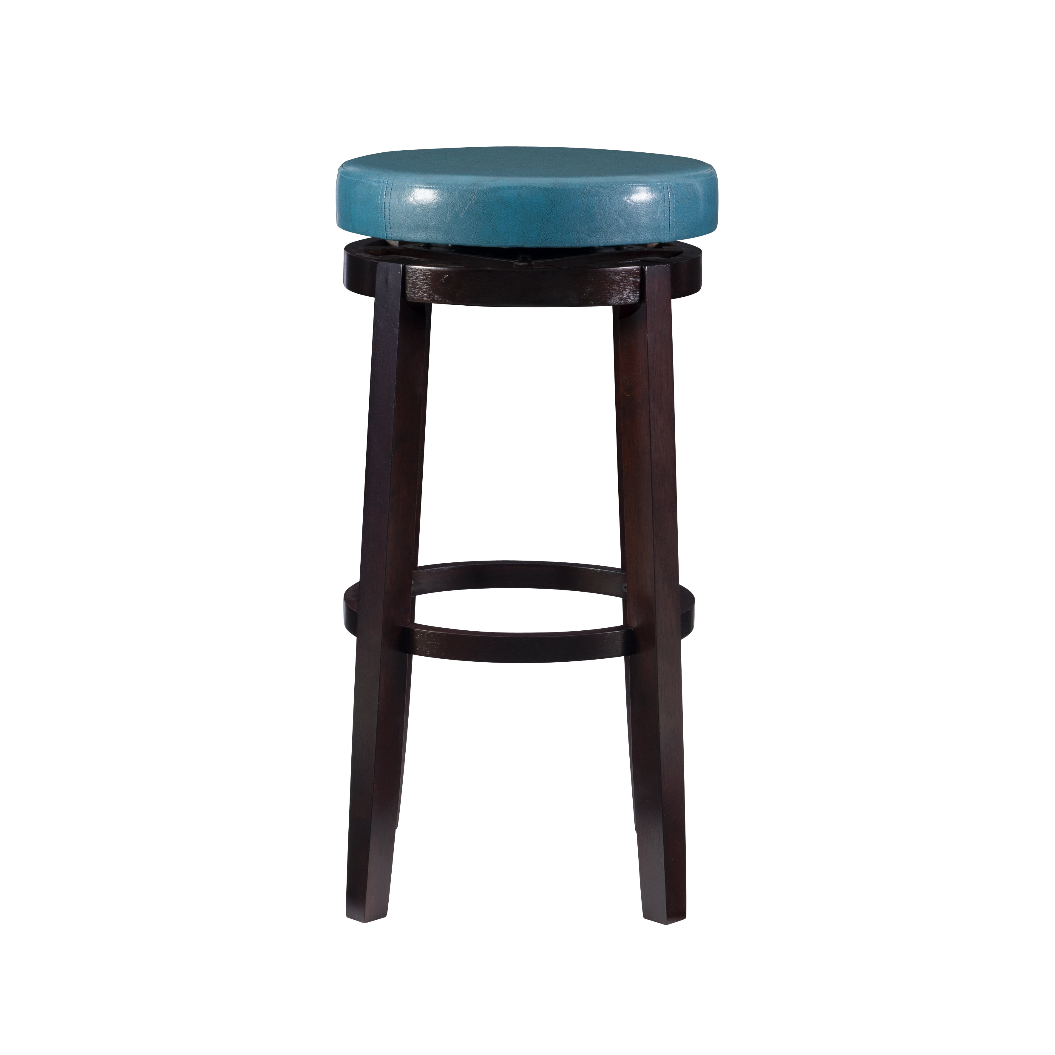 Linon Maya 29" Indoor Backless Wood Swivel Bar Stool, Teal Blue Faux Leather