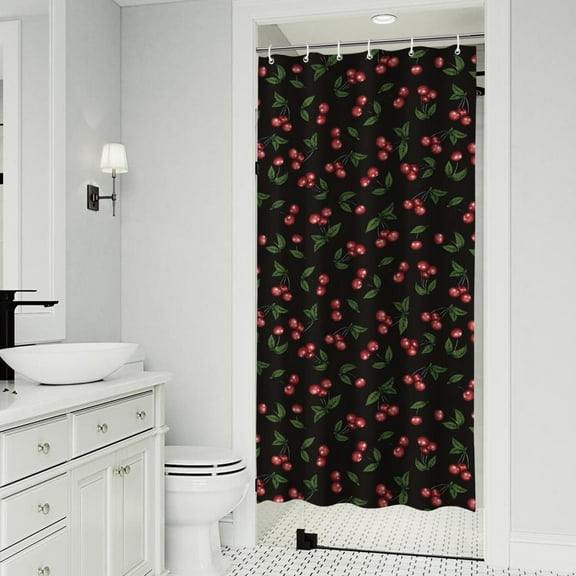 Black Christmas Cherry Pattern Shower Curtain 36"x72" ,Bathroom Decorative Shower Curtains Set with 12 Hooks,Modern Waterproof Washable Shower Curtain