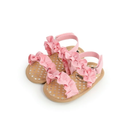 

Calsunbaby Infants Newborn Baby Girls Summer Sandals Anti-Slip Soft Sole Ruffle Flat Shoes Toddler First Walker
