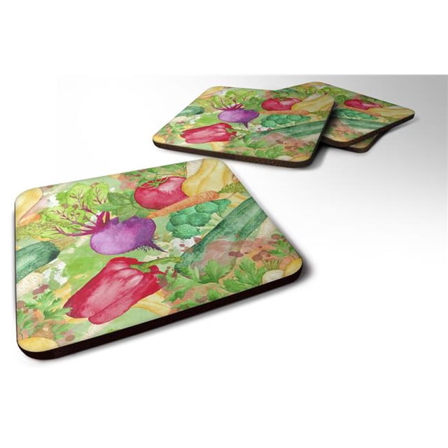Dessous de Verre en Mousse Aquarelle Légumes de la Ferme à la Table, Ensemble de 4