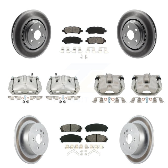 Transit Auto Front Rear Disc Brake Caliper Coated Rotors and Semi-Metallic Pads Kit (10Pc) for Car Toyota Highlander KCG-100911S