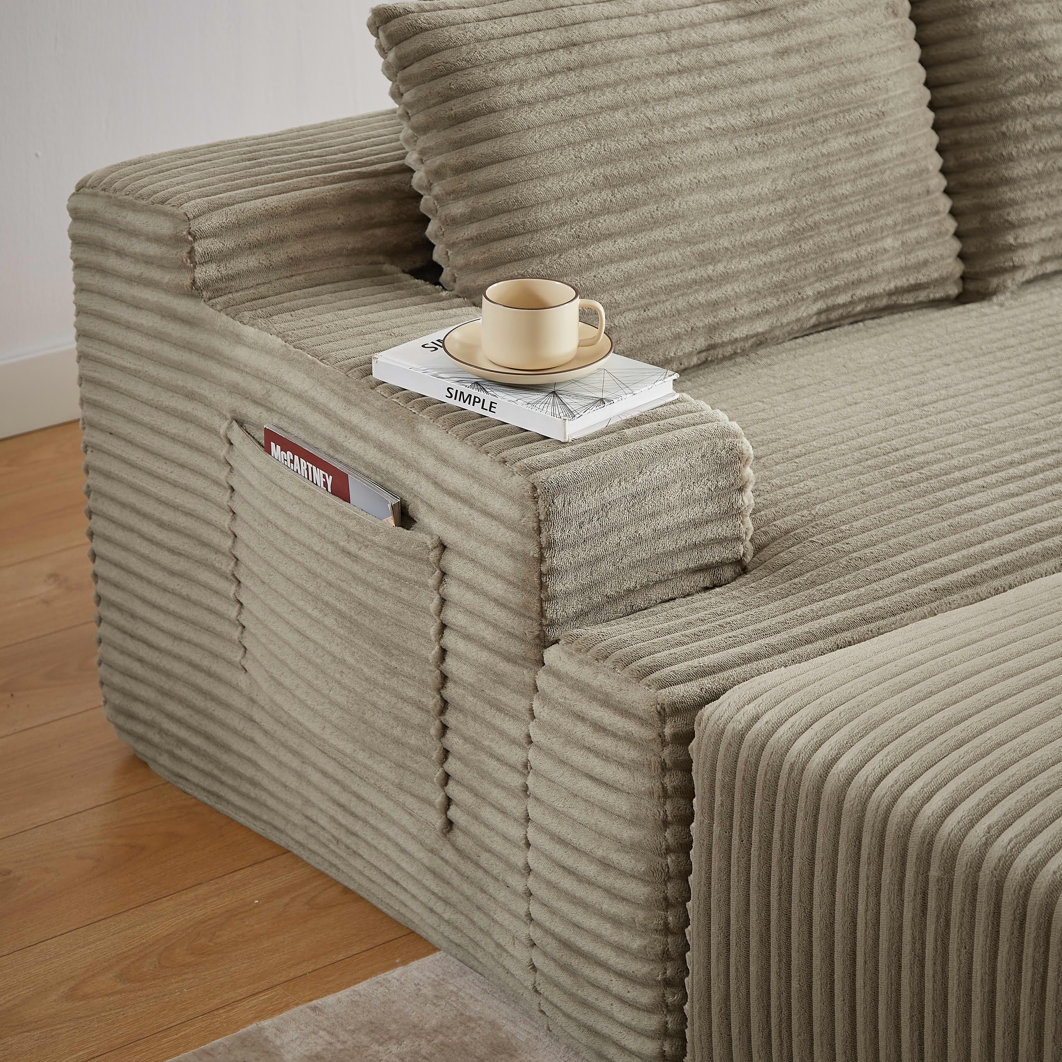 MAYEERTY Corduroy U-Shaped Modular Sofa, Cloud Couch with Sponge & Spring for Living Room, 96" Camel