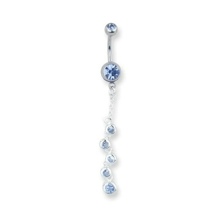 SGSS Curv Shaft w Fancy Gem Charm & Dangle 14G (1.629mm) 11mm Long 5mm top