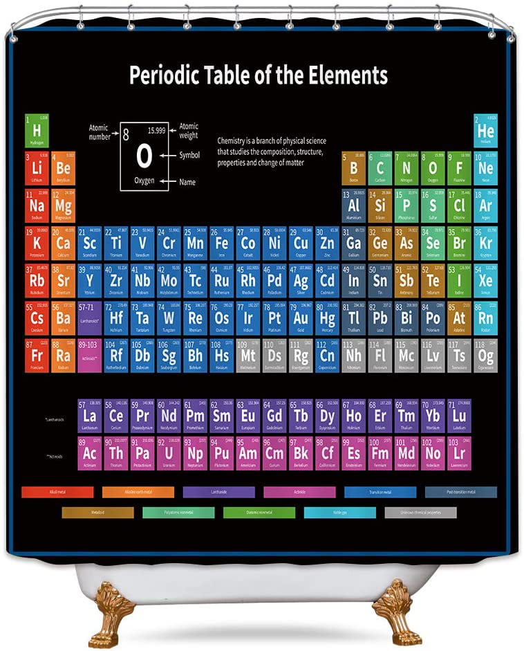 72X72" Waterproof Fabric Periodic Table Of Elements Shower Curtain & 12Hooks USA 