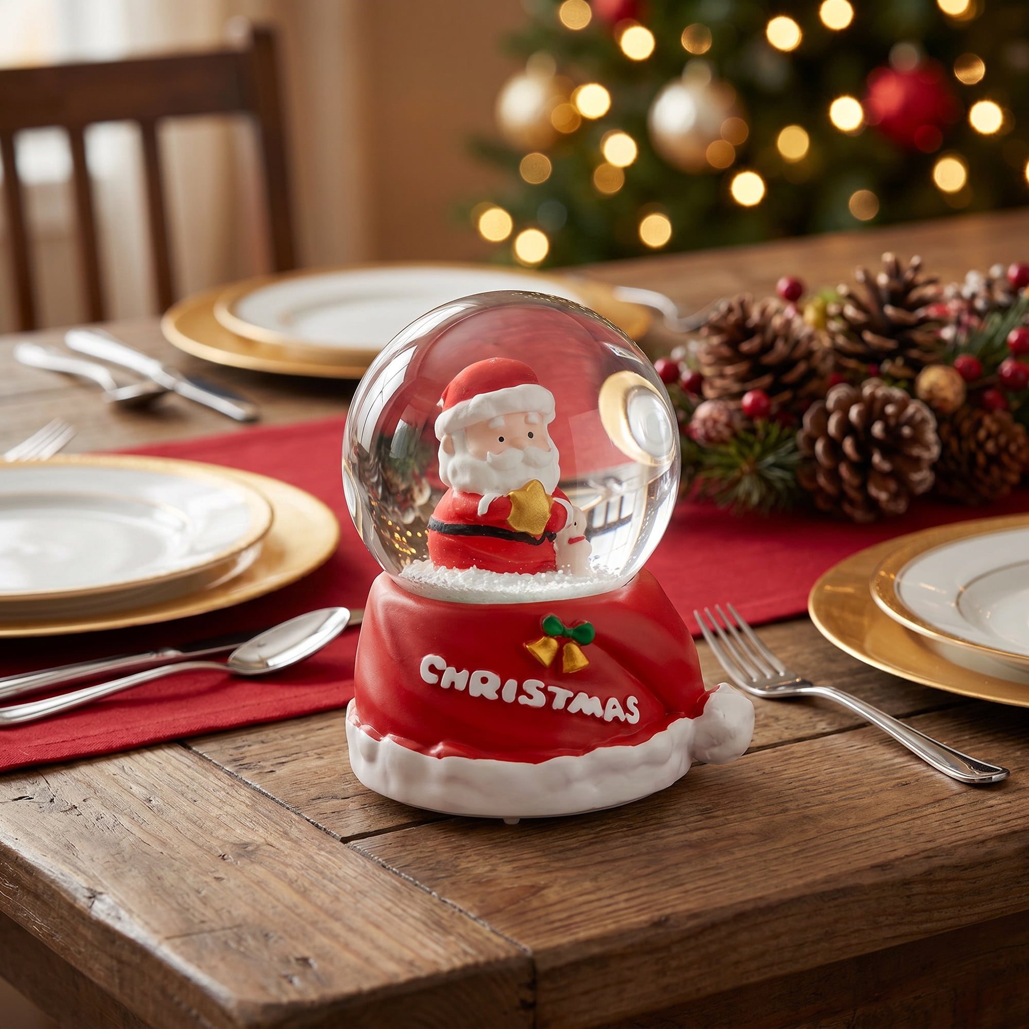 Unique Bargains Crystal Ball Shatterproof LED Glitter Snow Globe Red C 2.6" x 2.6" x 3.7"