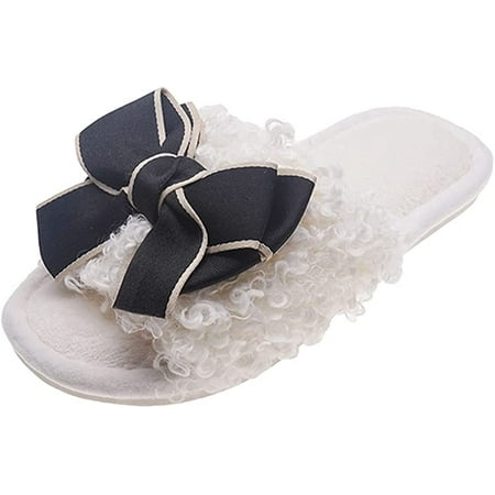 

DanceeMangoo Women s Open Toe Furry Faux Fur Slippers Memory Foam House Shoes Soft Comfy Flat Slide Sandals Indoor Outdoor