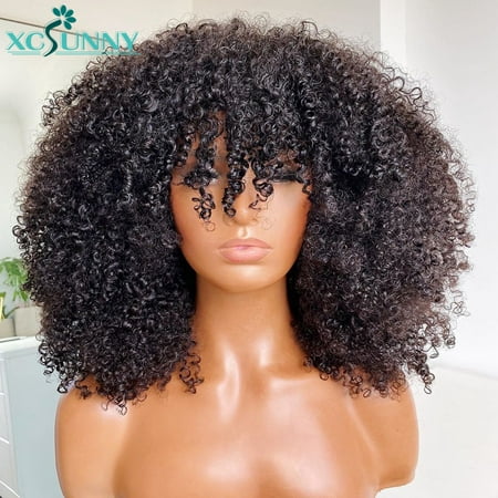 XICENCurly Wig With Bangs Full Machine Made Scalp Top Wig 150-200 Density  Remy Short Curly Human Hair Wigs | Walmart Canada
