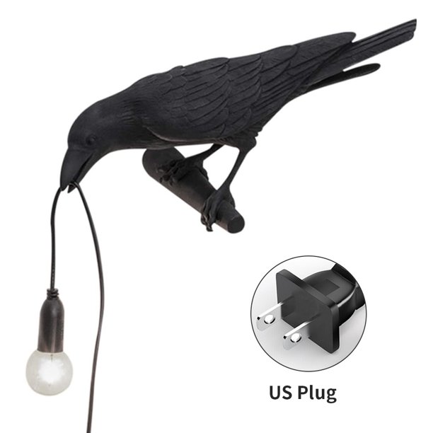 Aplique de pared para el hogar, resina, pájaro, lámpara de pared, sala de estar, lámpara de enchufe E14, derecho de pájaro, negro, enchufe de EE. UU., Luz de pared Scienceny HA003392-10B