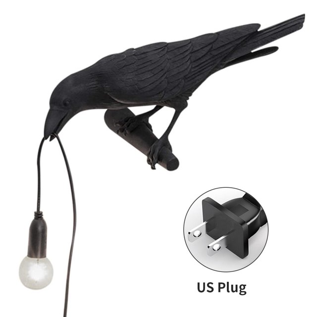 Aplique de pared para el hogar, resina, pájaro, lámpara de pared, sala de estar, lámpara de enchufe E14, derecho de pájaro, negro, enchufe de EE. UU., Luz de pared Kearding HA003392-10B