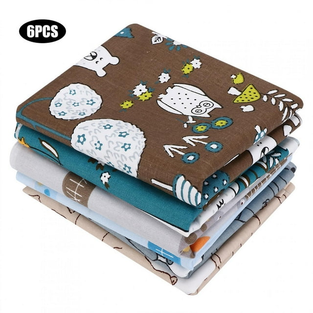 Eddwiin 50x40cm 6Pcs Cute Cartoon Bear Fish Pattern Printed Cotton Fabric Assorted Cloth DIY Material