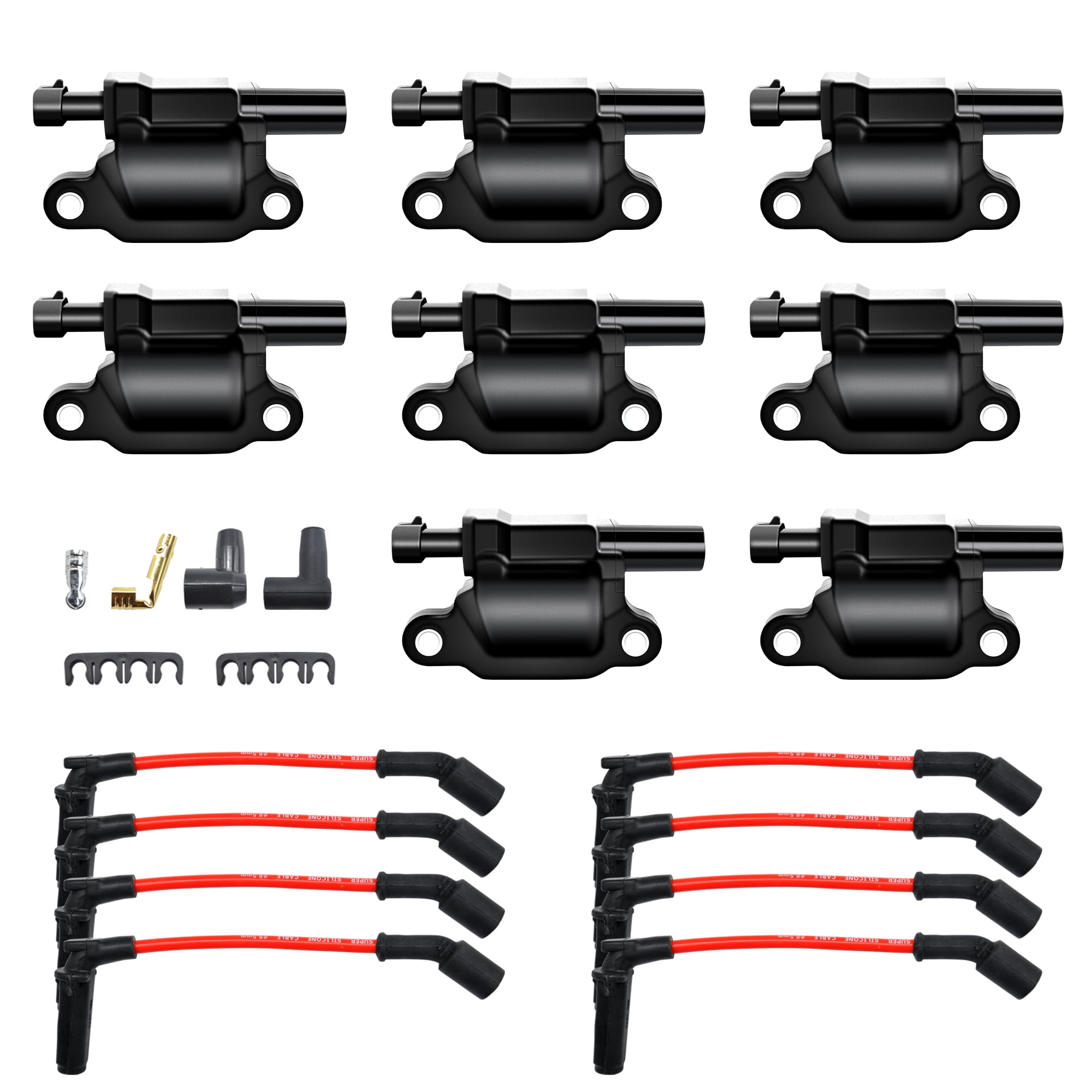 8 Pcs Square Ignition Coil with One Set Wires Compatible with Cadillac
