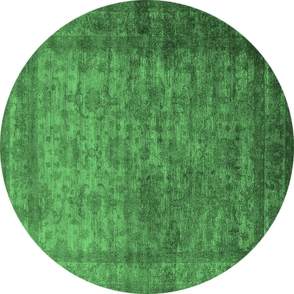 Ahgly Company Indoor Round Oriental Emerald Green Industrial Area Rugs, 4' Round