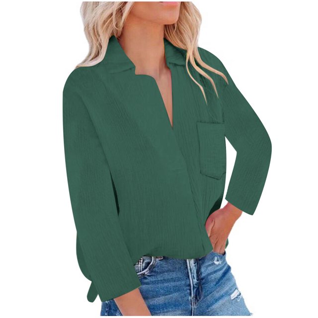 Bowake Women's Button down Shirts Lapel Long Sleeve Casual Comfy Ladies Work Office Fall Spring Blouse Tees