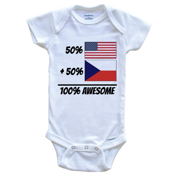 50% American Plus 50% Czech Equals 100% Awesome Cute Czech Republic Flag Baby Bodysuit, 0-3 Months White