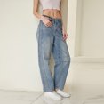 thumbnail image 5 of Okbabeha Women Fashion Loose Jeans Solid Color Mid-Rise Barrel Denim Pants Spring Summer Casual Trousers Streetwear, 5 of 10