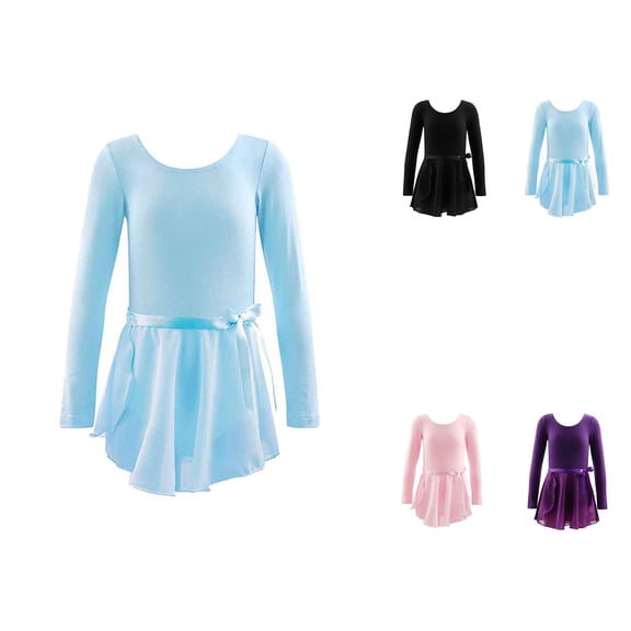 Girls Long Sleeve Ballet Leotard with Skirt – Two-Piece Dance Dress for Performance, Practice & Recital