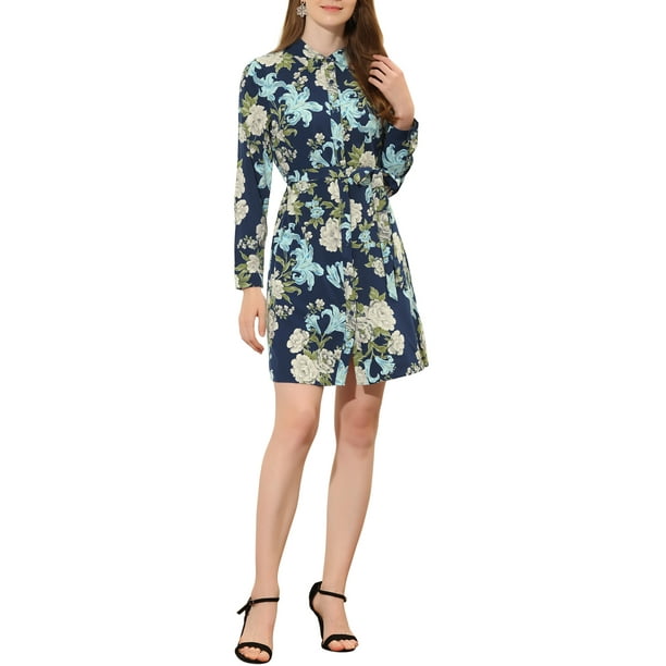 Navy floral shirt dress cheap