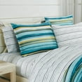 thumbnail image 3 of Chezmoi Collection Marvin 7-Piece Coastal Lodge Bed in a Bag Queen Comforter Set, Green Blue White Striped Printed Microfiber Bedding Set, 3 of 9
