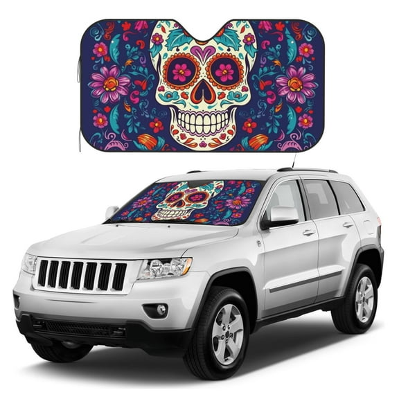 Kdxio Dead Day Party Print Windshield Sun Shade, Foldable Sun Blocker for Car,Truck,SUV Automotive Interior Sun Protection,Reflective Shade for Front Windshield(Small)