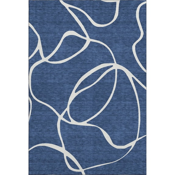 Addison Rugs Mayfield Premium Machine Washable Transitional Swirls Navy Rectangle Rug, 9' x 12'