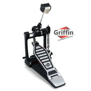Single Kick Bass Drum Pedal by GRIFFIN Double Chain Foot Percussion Hardware for Intense Play 4 Sided Beater & Fully Adjustable Power Cam System Perfect for Beginner & Pro Drummers