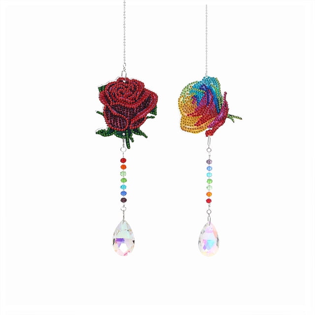 Paquete de 2 diamantes pintura DIY ventana ornamento cristal candelabro viento carillón colgante para el jardín del hogar Ormromra CPB-US-DYP1170-9