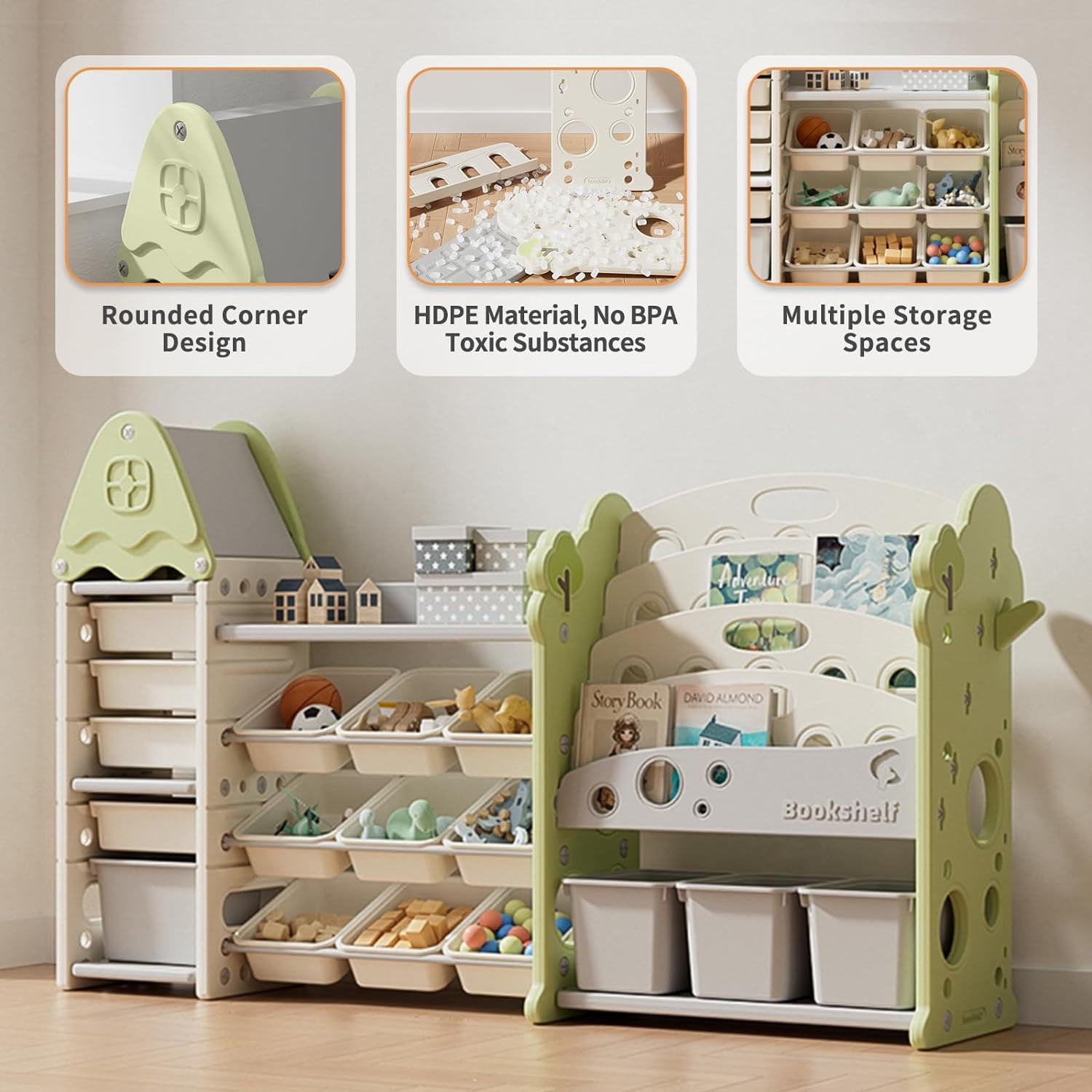 ICEELF Toy Storage Organizer with Collapsible Polyethylene Storage Baskets, Green
