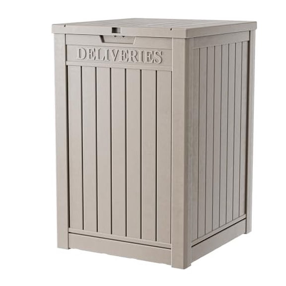 48 Gallon Resin Package Delivery Box - Rust & Moisture Resistant, Lockable, Waterproof Deck Box for Porches, Patios, Indoor & Outdoor Use (Grey)