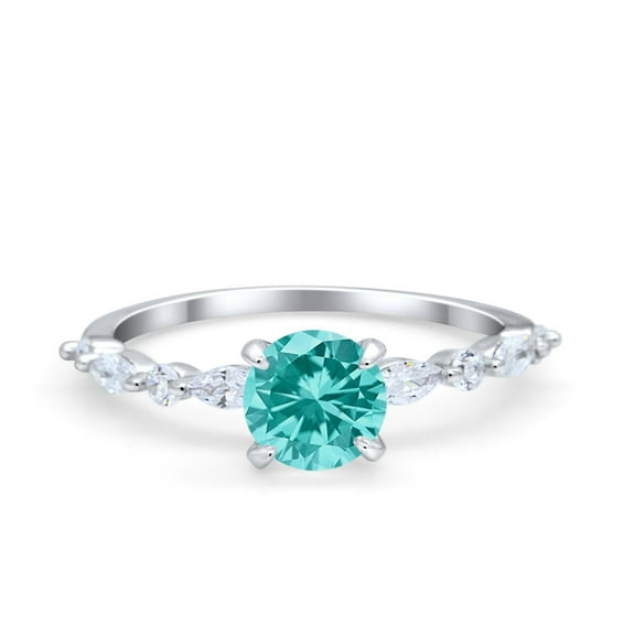 Art Deco Solitaire Wedding Ring Simulated Paraiba Tourmaline Cubic Zirconia 925 Sterling Silver Size 5