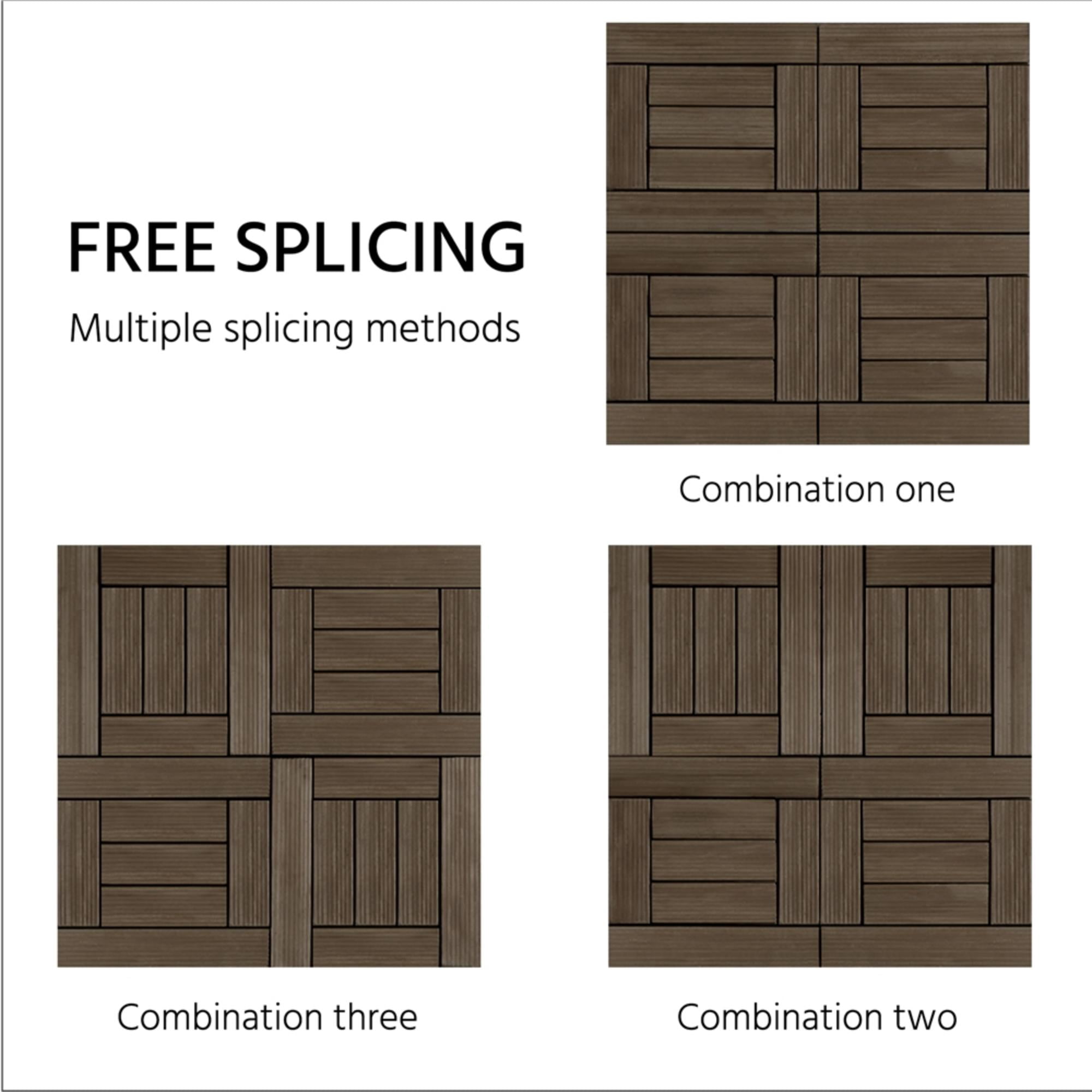 Renwick 27pcs Interlocking Fir Wooden Floor Tiles for Outdoor & Indoor, Black