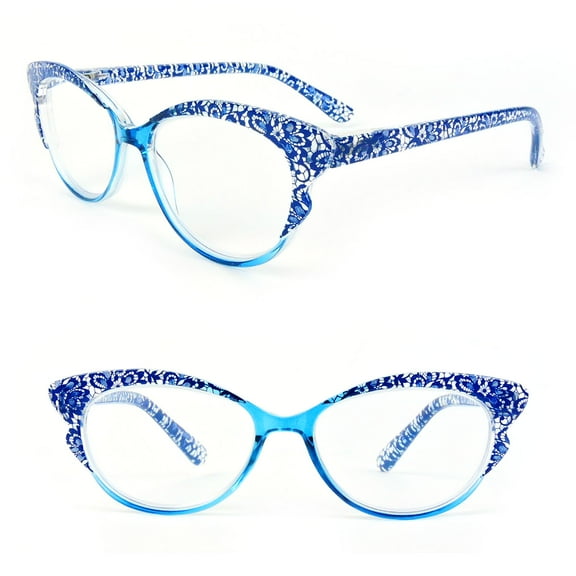Cat Eye Frame Spring Hinges Fashion Women's Reading Glasses Blue ( 1.50)