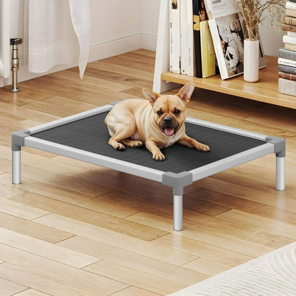 Uforic 32" Cooling Elevated Dog Bed, Chew-Proof Pet Cot with Aluminum Frame, Breathable Textilene Mesh, Black