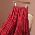 thumbnail image 5 of Women's Flared Mesh Midi Skirt, Embroidered Love Pattern Tulle Skirt, Romantic Layering Skirt for Date Night or Special Events, Red - One Size, 5 of 6