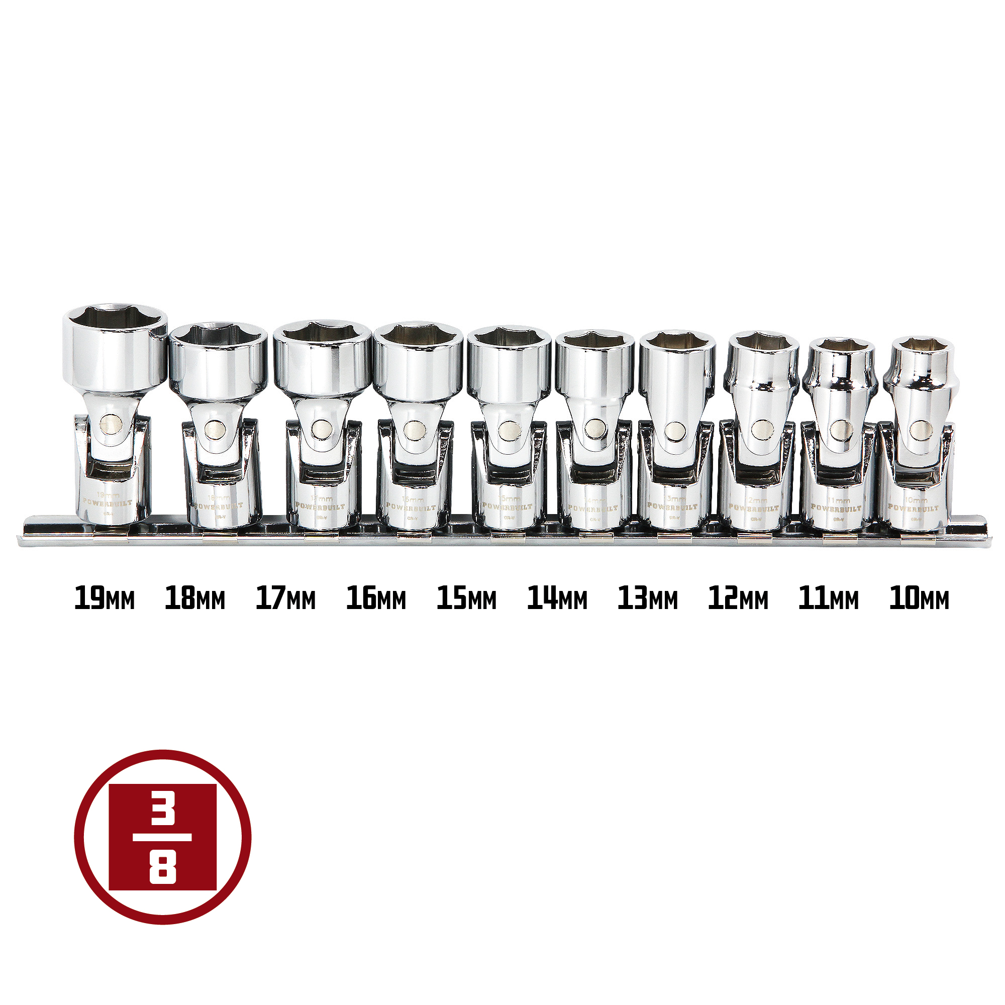 Powerbuilt 10 Piece 3/8 Inch Drive Metric Universal 6 Point Socket Set - 641715