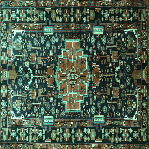 Ahgly Company Indoor Square Persian Turquoise Blue Traditional Area Rugs, 5' Square