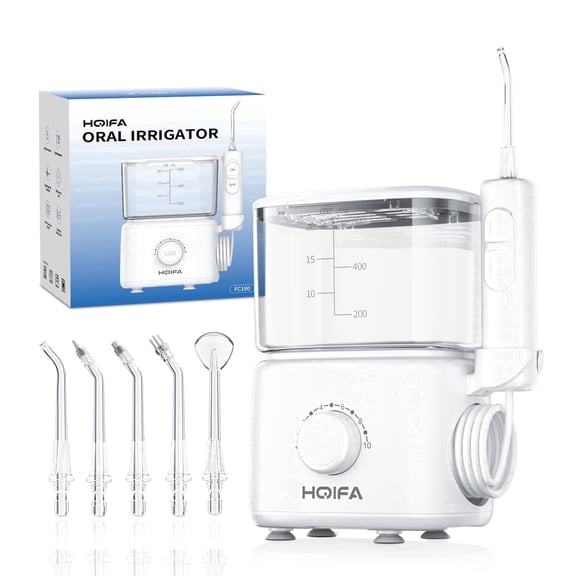 Water Flosser for Teeth Cleaning and Flossing, 600ML Dental Electric Oral Irrigator with 5 Jet Tips and 10 Pressure Settings for Family, White