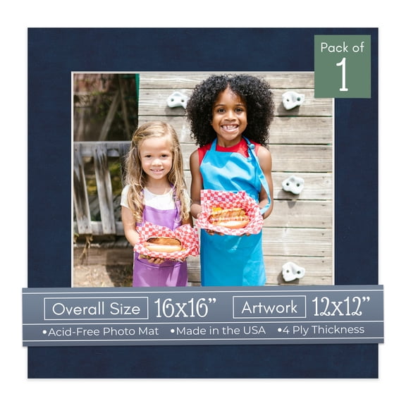 Navy Suede Picture Frame Mat for 16x16 Frames - Fits 12x12 Photos - 1 Mat