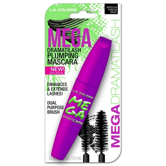 L.A. COLORS Mega Drama Thickening Lash Plumping Long-Wearing Mascara, Black, 0.13 fl oz