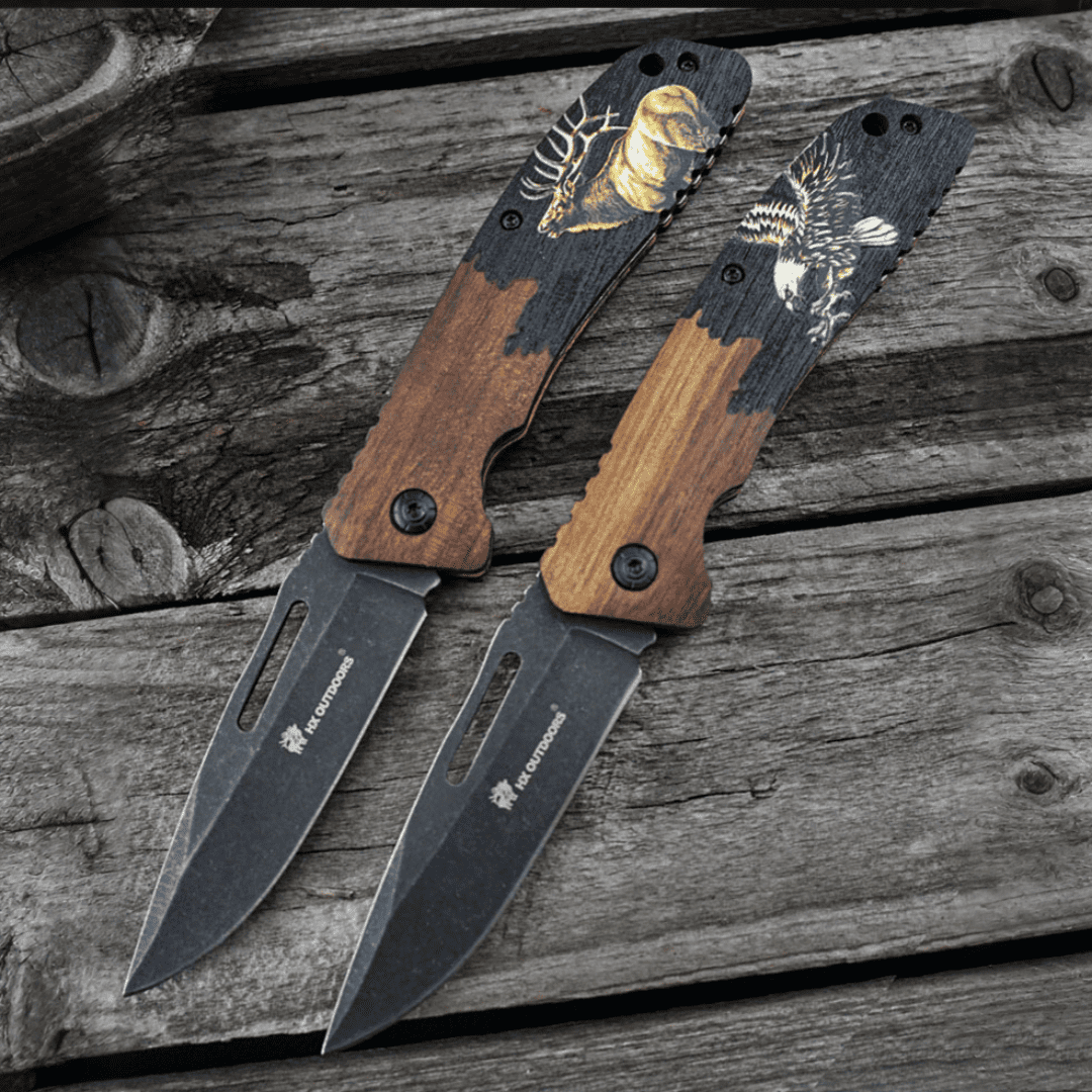 Pocket Folding Knife 3.3" 7Cr14MOV Steel Blade,Walnut Wood Handle.