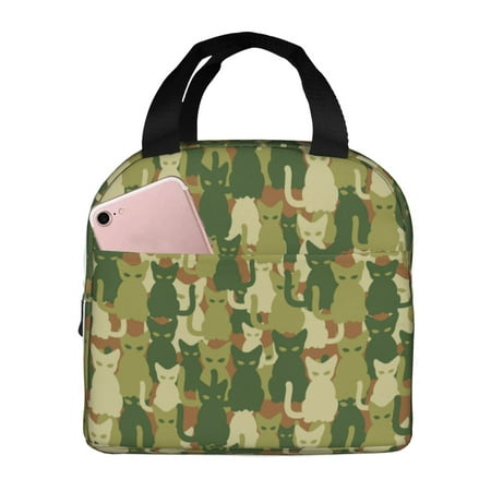 Insulated Lunch Bag for Women Men - Green Cat Camouflage Leakproof Cooler Lunch Box for Women Men  Lunch Tote Bags for Work School Picnic Travel