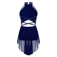 thumbnail image 2 of Yeahdor Girls Figure Skating Dress Cutout Strappy Backless Rhinestones Skirted Lyrical Ballet Dance Leotard Navy Blue 6, 2 of 5