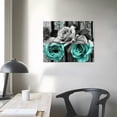 thumbnail image 4 of Nawypu  Teal Rose Flowers Canvas Prints Black and White Wall Art Turquoise Floral Pictures for Home Bedroom Bathroom Decoration, 4 of 6